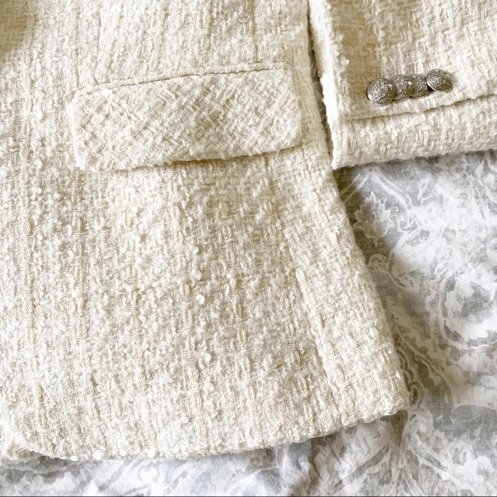 VERONICA BEARD Cutaway Dickey Tweed Jacket 10 Ivory NEW NWOT - Picture 5 of 11